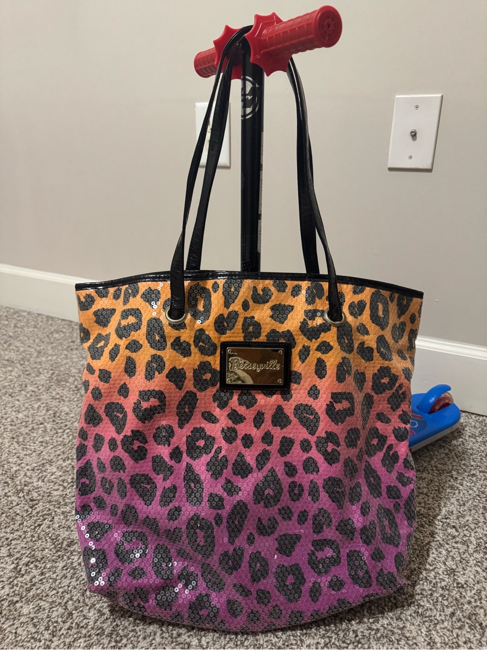 Betsey Johnson Leopard Ombre Sequin Tote Bag - Pink/Orange/Purple